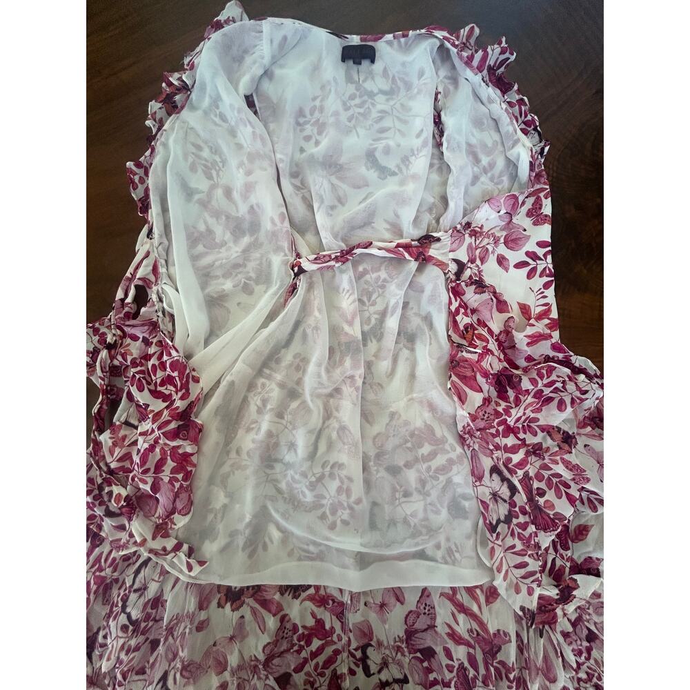 Hale Bob Butterfly Botanical Wrap Dress S Pink Asymmetrical Ruffle High Low Hem - Picture 5 of 6